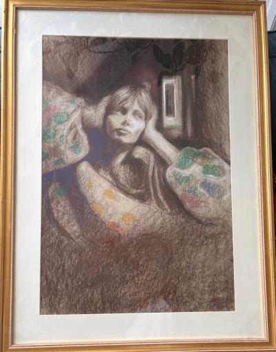 Jacques Pecnard -Madame Rêve- Technique mixte Pastel Crayon et Aquarelle - signée 2