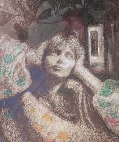 Jacques Pecnard -Madame Rêve- Technique mixte Pastel Crayon et Aquarelle - signée 2