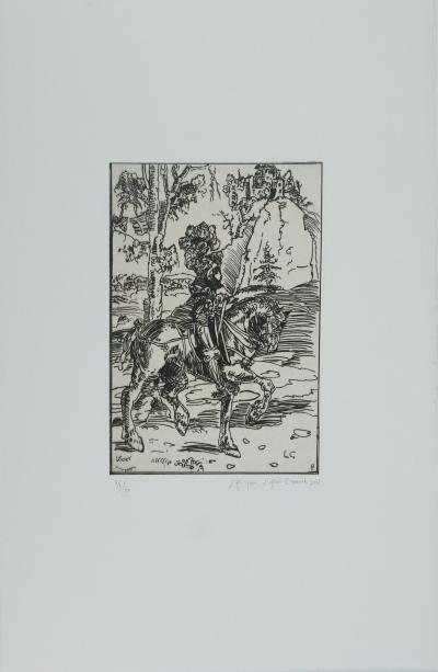 Lucas CRANACH L’ANCIEN : Le chevalier à cheval, Gravure signée 2