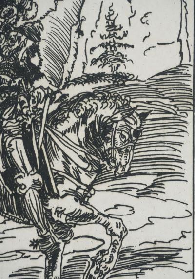 Lucas CRANACH L’ANCIEN : Le chevalier à cheval, Gravure signée 2