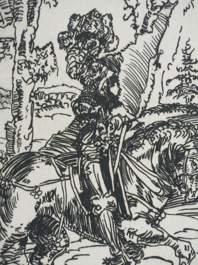 Lucas CRANACH L’ANCIEN : Le chevalier à cheval, Gravure signée 2