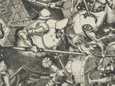 Pieter BRUEGHEL L'ANCIEN : La Bataille des sacs d'argent et des coffres-forts, Gravure signée 2