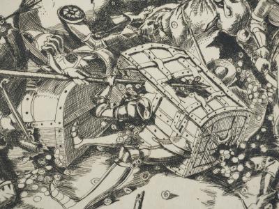 Pieter BRUEGHEL L'ANCIEN : La Bataille des sacs d'argent et des coffres-forts, Gravure signée 2