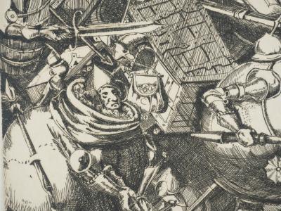 Pieter BRUEGHEL L'ANCIEN : La Bataille des sacs d'argent et des coffres-forts, Gravure signée 2