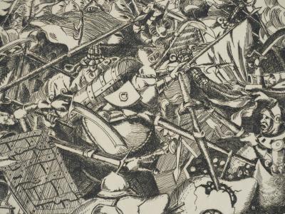 Pieter BRUEGHEL L'ANCIEN : La Bataille des sacs d'argent et des coffres-forts, Gravure signée 2