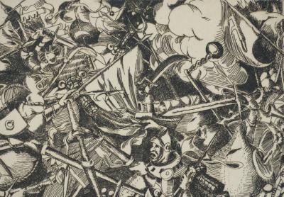 Pieter BRUEGHEL L'ANCIEN : La Bataille des sacs d'argent et des coffres-forts, Gravure signée 2