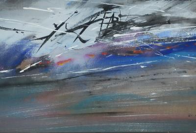 Julius BALTAZAR : Mer au crépuscule, Huile sur toile signée 2