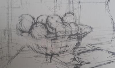 Alberto Giacometti - Pommes dans un compotier à Maloja , 1954 - Impression lithographique 2