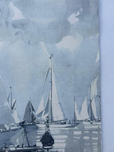 Marin Marie - Avant la régate , le calme - 1957 - lithographie signée 2