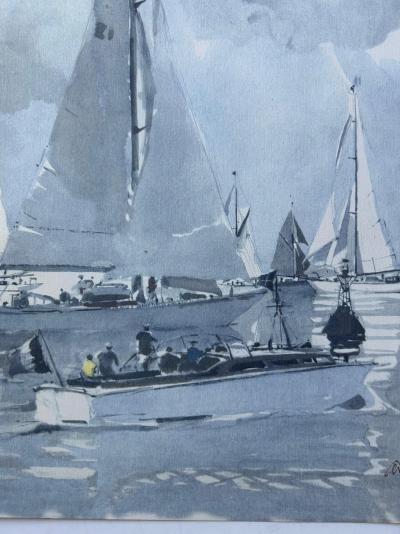 Marin Marie - Avant la régate , le calme - 1957 - lithographie signée 2