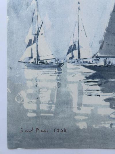 Marin Marie - Avant la régate , Saint Malo  - 1948 - lithographie signée 2