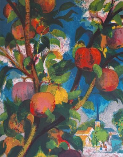 Paul Collomb - Le pommier - Lithographie originale en couleurs, signée 2