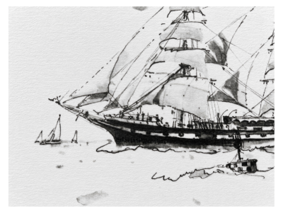 Marin Marie - Le Fantôme ou Belem , 3 mats barque pendant une regate à Cowes - 1934 - lithographie signée 2