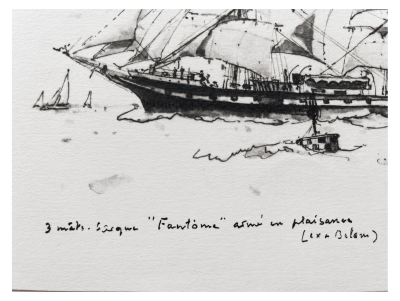 Marin Marie - Le Fantôme ou Belem , 3 mats barque pendant une regate à Cowes - 1934 - lithographie signée 2