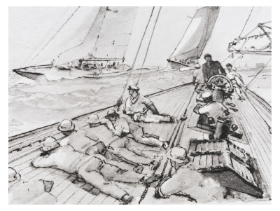 Marin Marie - Des classes J régatent au près , circa 1930 - lithographie signée 2