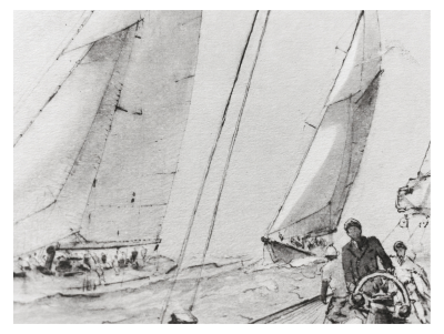 Marin Marie - Des classes J régatent au près , circa 1930 - lithographie signée 2