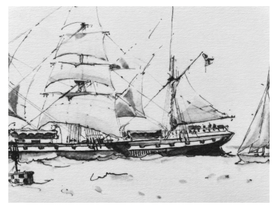 Marin Marie - Le Fantôme ou Belem , 3 mats barque pendant une regate à Cowes - 1934 - lithographie signée 2