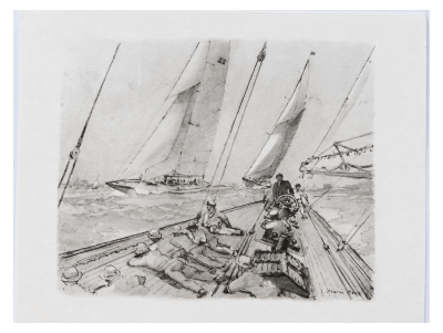 Marin Marie - Des classes J régatent au près , circa 1930 - lithographie signée 2