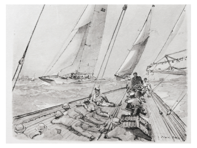 Marin Marie - Des classes J régatent au près , circa 1930 - lithographie signée 2