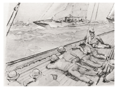 Marin Marie - Des classes J régatent au près , circa 1930 - lithographie signée 2