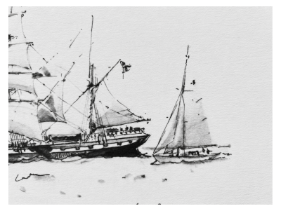 Marin Marie - Le Fantôme ou Belem , 3 mats barque pendant une regate à Cowes - 1934 - lithographie signée 2