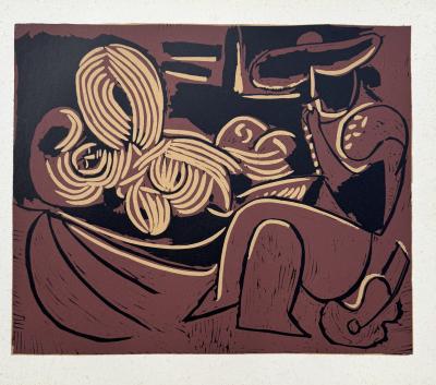 Pablo Picasso - Femme et joueur de guitare - Linogravure 1962 2