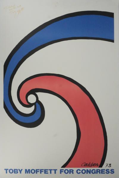 Alexander CALDER  : Tourbillon rouge et bleu - Lithographie originale signée 2