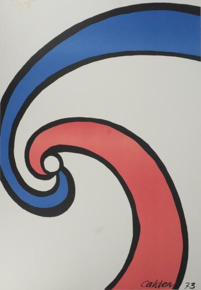 Alexander CALDER  : Tourbillon rouge et bleu - Lithographie originale signée 2