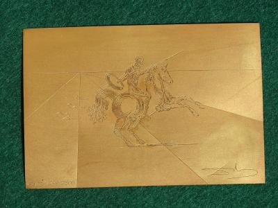 Salvador Dali  - El Caballero -silver gravure 24 carat gold finished- Signed - 1970s 2