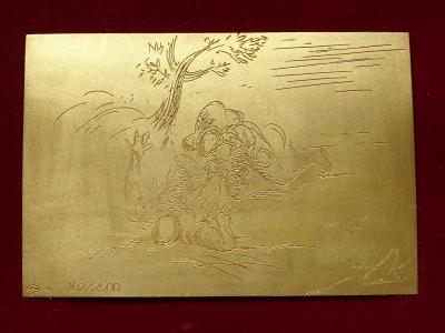 Salvador Dali  - El Combate - silver gravure 24 carat gold finished- Signed - 1970s 2