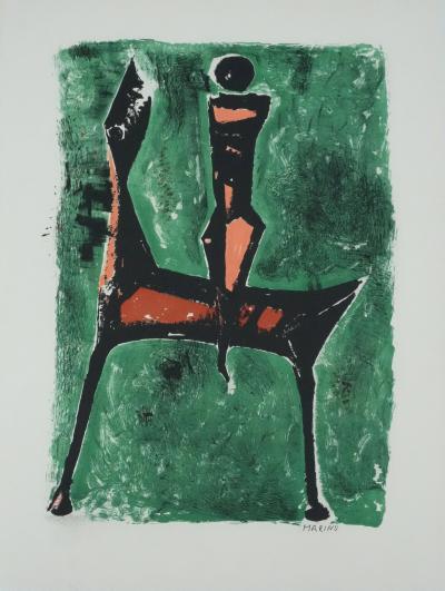 Marino MARINI : Cavalier sur fond vert, Lithographie 2