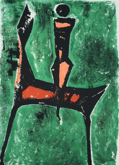 Marino MARINI : Cavalier sur fond vert, Lithographie 2