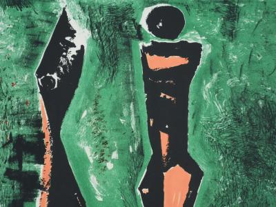 Marino MARINI : Cavalier sur fond vert, Lithographie 2