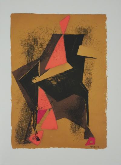 Marino MARINI : Cavalier sur fond ocre, Lithographie 2