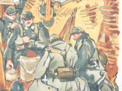 Mathurin MEHEUT : Dîner dans les tranchées, 1947 - Lithographie originale signée 2