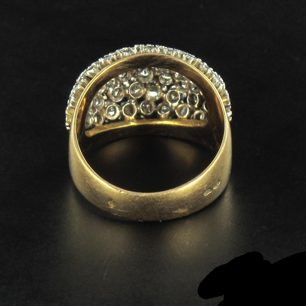 Bague Dôme Or Jaune 18k Et Platine Avec Diamants - Taille 53, Occasion, Référence MP2651