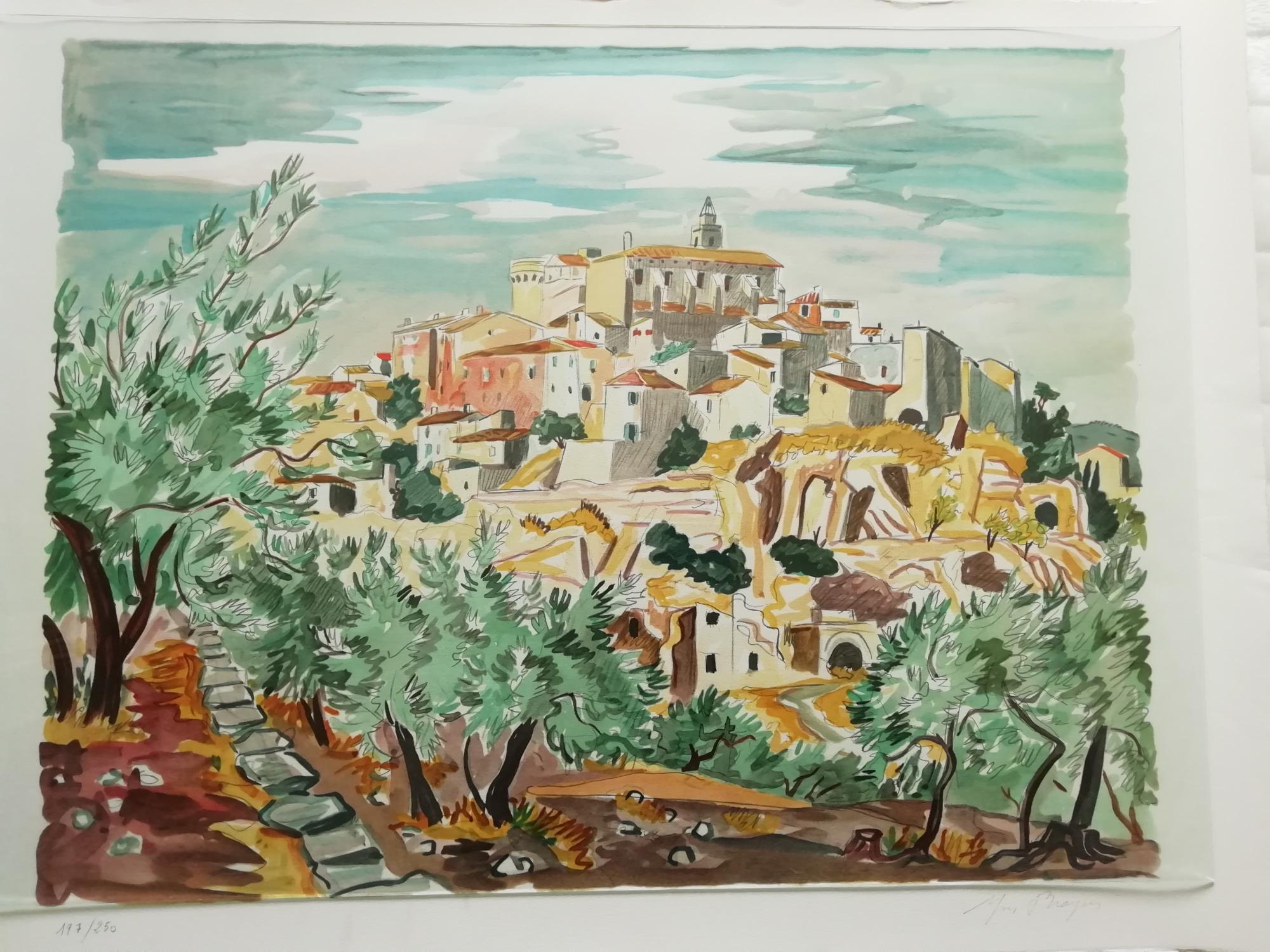 LITHOGRAPHIE YVES BRAYER " village provençal" GORDES LITHOGRAPHIE Art