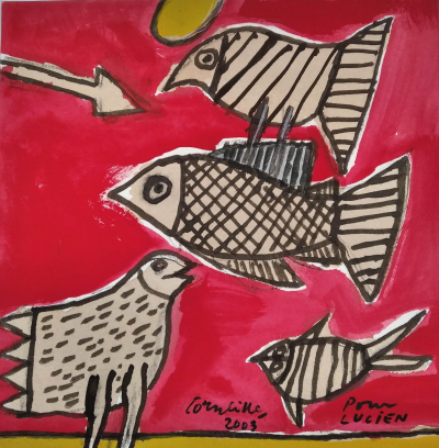 Guillaume CORNEILLE - Les poissons - Gouache signée 2