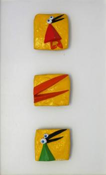 Richard Di Rosa, oiseau en résine tableau triptyque signé 2