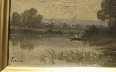 Julien Hippolyte FERON - Les bords du lac - Huile sur toile signée 2