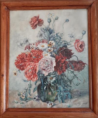Madeleine LACOURT - Nature morte aux pivoines, fin du XIXème siècle - Aquarelle signée 2