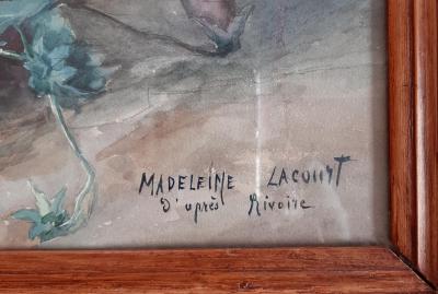 Madeleine LACOURT - Nature morte aux pivoines, fin du XIXème siècle - Aquarelle signée 2