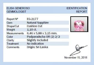 Padparadscha Safir - 1,10 ct 2