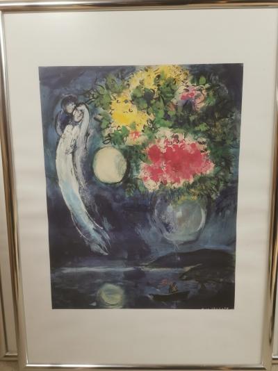 Marc Chagall (d’après) - Couple et fleurs - Granolithographie 2