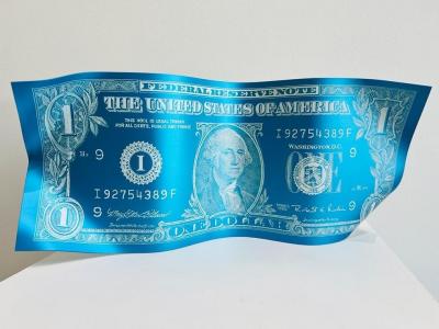 Karl LAGASSE ONE DOLLAR ONE WAY Blues Maldives Sculpture en aluminium 2