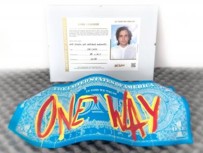 Karl LAGASSE ONE DOLLAR ONE WAY Blues Maldives Sculpture en aluminium 2