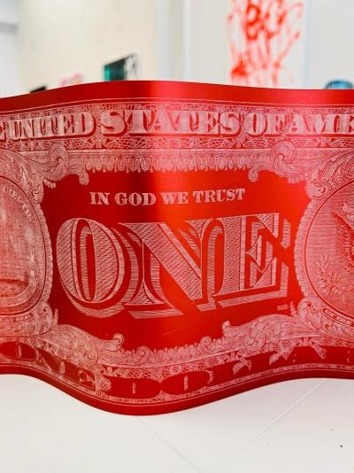 Karl LAGASSE - 1 Dollar Red - Sculpture en aluminium 2