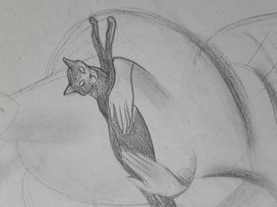 Veronika Issaeva-Agenos    Femme avec le chat - Crayon  sur papier 2