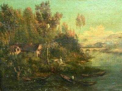 Ecole française ou italienne - Au bord du ruisseau, XIXème siècle - Huile sur toile 2